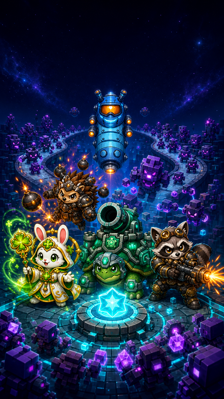 Starvoxel: Defender co-op boss battle store artwork