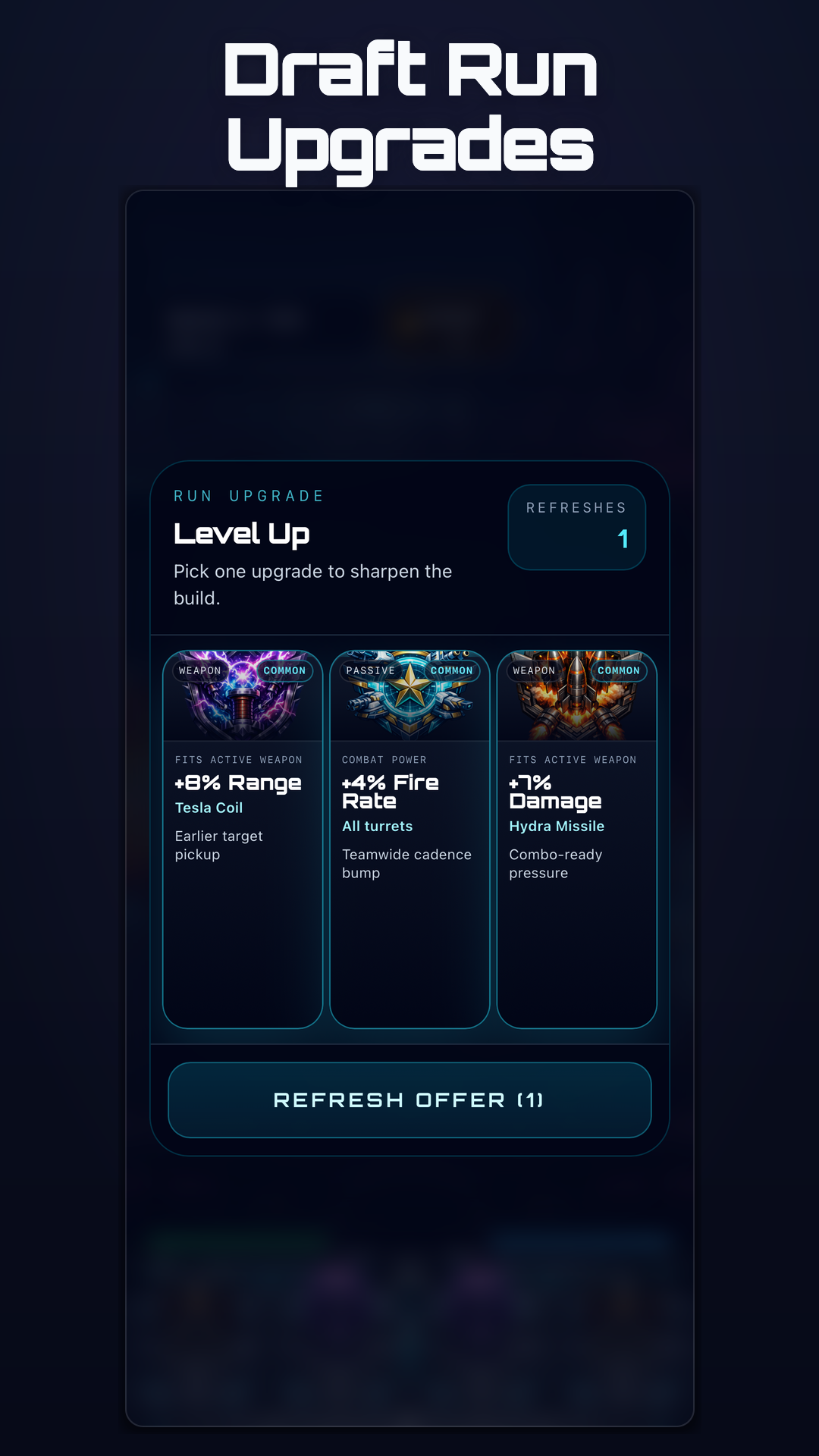 Draft upgrade screen - per-run power-up choices